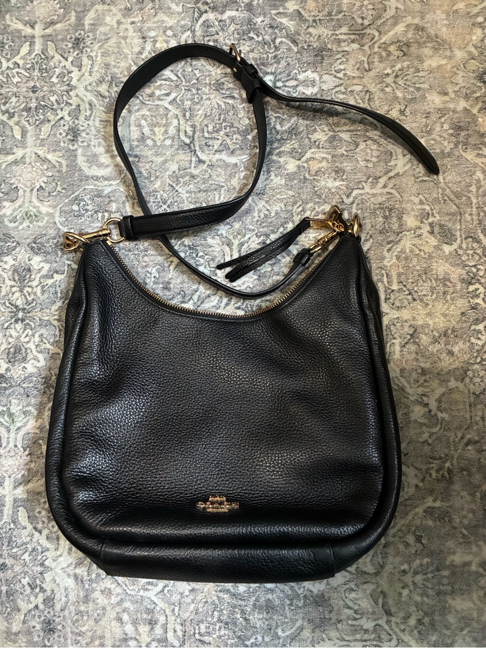 Coach Black Leather Shoulder Bag with Gold Hardware